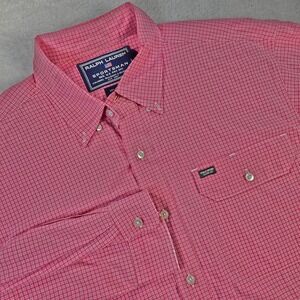 Ralph Lauren Sportmans Shirt Men Large Red Plaid Cotton Button Down Long Sleeve